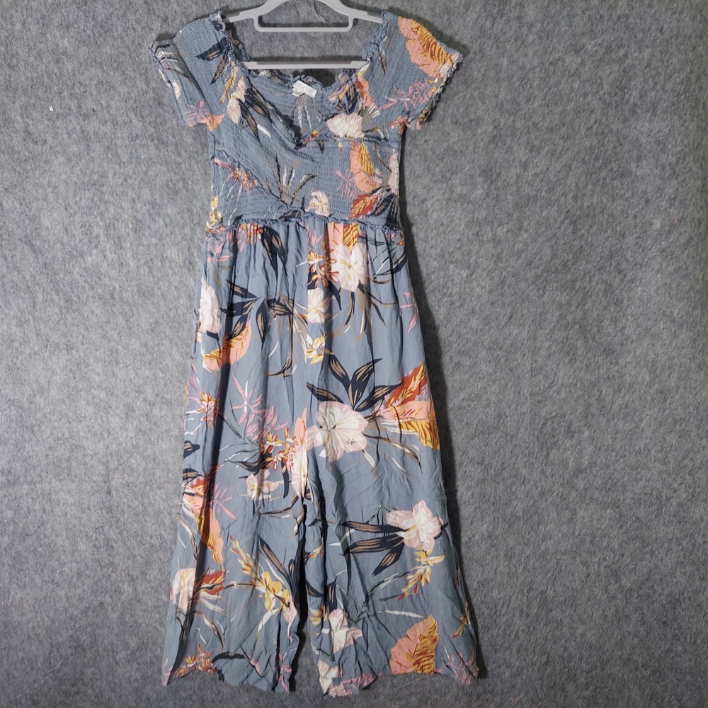 Patrons of Peace Jumpsuit Women M Blue Floral‎ Smocked Bodice Wide Leg Pockets